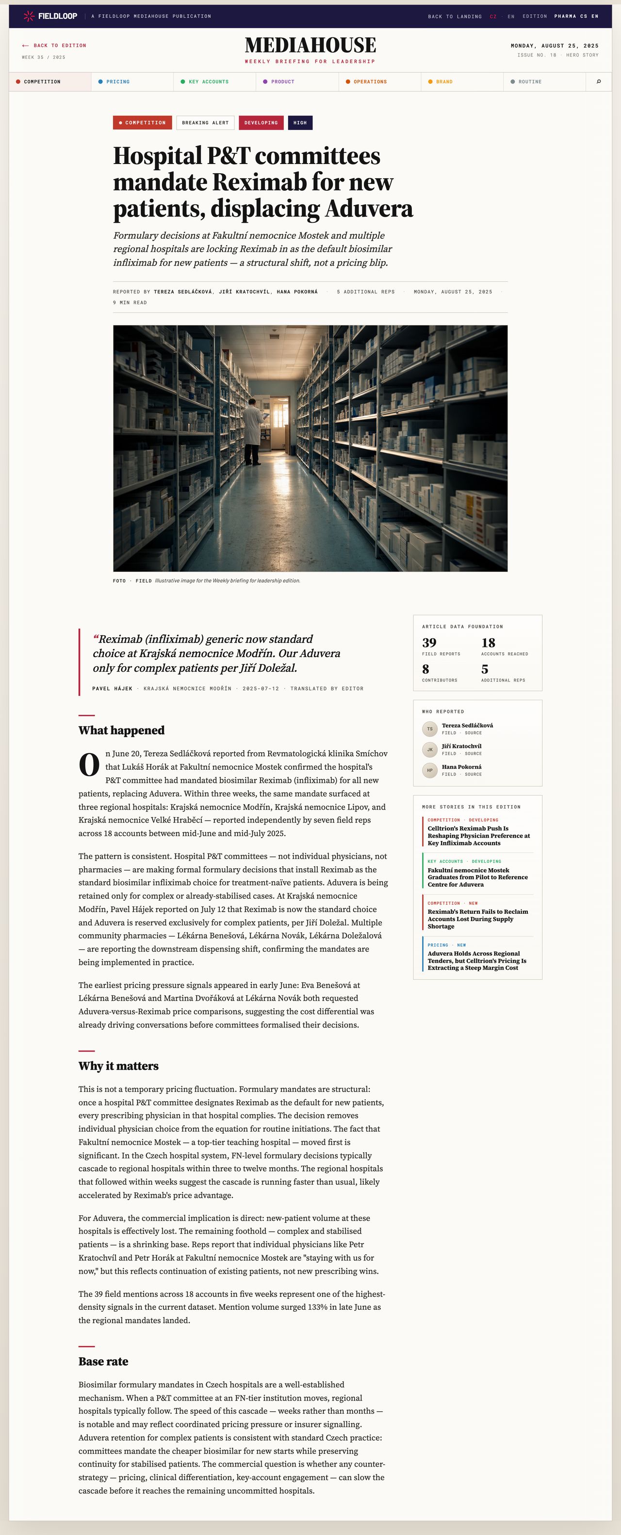 A hero article from a Fieldloop edition — feature-style lead piece, around 450 words